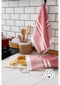 Resim 45x65 2'li Kurulama Bezi, %100 Pamuk Yüksek Su Emici Kırmızı 