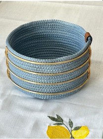Resim Altın Yuvarlak Ekmek Sepeti Şık,örmeli Mavi Makrome-çok Amaçlı Metal Paslanmaz Çok Renkli 