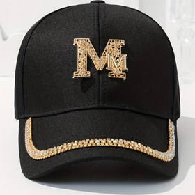 Resim Metalik "M" baş harfi, taş detaylarıyla kadın modası yama baseball şapkası, ayarlanabilir snapback şapka, geniş kenarlı güneş şapkaları 