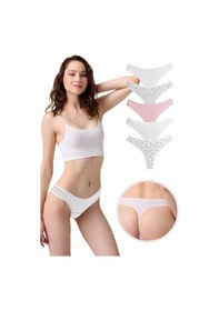 Resim Cottonhill Pamuklu Desenli Kaşkorse Kadın Tanga Külot 5'li Paket Renkli-1 Çok Renkli 