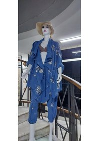 Resim Boho Şalvar Pantolon Asimetrik Ceket Takım Mavi 