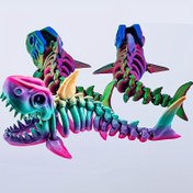 Resim Esnek Eklemli Renkli 3D Baskılı Köpekbalığı İskeleti Heykeli - Gerçekçi Eklemlenmiş Tasarım, Canlı Pembe ve Mavi Karikatür Stili, Tatiller, Partiler ve Yaratıcı Eğlence için Benzersiz Yenilik Hediyesi, Köpekbalığı Parti Süsleri 