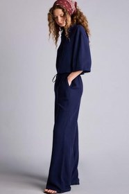 Resim DeFacto Wide Leg Cepli Yüksek Bel Standart Boy Keten Karışımlı Pantolon 