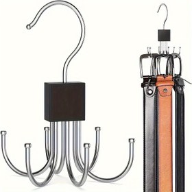 Resim 1 Adet Paslanmaz Çelik 360° Dönebilen Kemer Askısı - Yer Tasarruflu, Dayanıklı Metal Kemer, Eşarp, Kravat Düzenleyici Çoklu Kanca ile - Gardırop, Ev, Yurt Depolama, Kıyafet Askıları için Mükemmel 