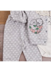 Resim 3-9 Ay Kız Bebek Takımı Brode İşlemeli Kalp 3'lü Hırkalı Gri Gri 