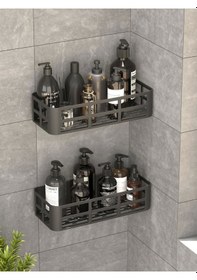 Resim Banyo Düzenleyici Şampuanlık Sabunluk 2 Li Set Lamalı Güçlü Kaliteli Yapışkanlı Duş Rafı Organizer Çok Renkli 