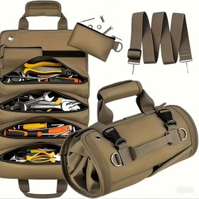 Resim 1 adet rulo alet çantası - Oxford kumaş organizatör, mekanikler, marangozlar vb. için uygun - Dayanıklı, taşınabilir ve şık endüstriyel güvenlik ekipmanı, 5 bölmeli takım saklama düzenleyici 