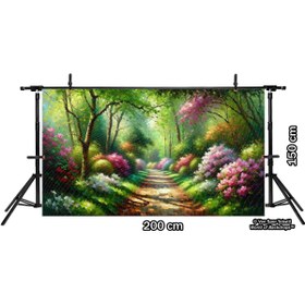 Resim Venspor Büyüleyici Orman Yolu Temalı Arkaplan, Bahar Çiçekleri ile 200x150cm Fon, Duvar Örtüsü 