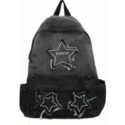 Resim Honeybeeshop Siyah Retro Universite Cantasi Buyuk Kapasiteli Cok Fonksiyonlu Sirt Cantasi Siyah 