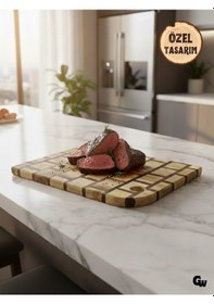 Resim Özel Tasarım Dama Desenli Oval Doğal Ahşap Sunum Tabağı Ahşap Kesme Tahtası Sunumluk Ceviz Ceviz 
