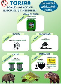Resim Torsan 220v Adaptörlü Pro Plus 1000 Elektrikli Çit Sistemi Domuz - Ayı Kovucu 1000mt 