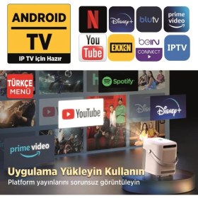 Resim Vankyo H300A Android TV 4K Destekli Projeksiyon Cihazı +Auto Focus+Auto Keystone 6G Wi-Fi+5.2 Bluetooth 240 Inç Yansıtma+HiFi Dolby Ses Sistemi Beyaz PS5/PS4/XBOX/HDMI/USB 