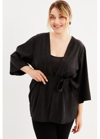 Resim Myline Kuşak Detaylı Kimono - Antrasit 