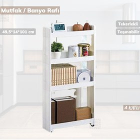 Resim Jet's Home 4 Katlı Beyaz Mutfak Rafı Tekerlekli Organizer Dar Banyo Düzenleyici 