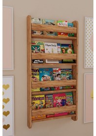 Resim Lino 4 Raflı Montessori Kitaplık Eğitici Çocuk Kitaplığı Ahşap 