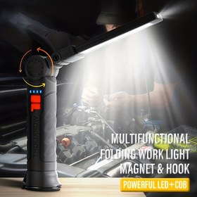 Resim LiHangStar USB Şarj Edilebilir LED Çalışma Lambası, 300 Lümen COB Katlanabilir El Feneri, Manyetik ve saç tokası ile, Su Geçirmez Olmayan ABS Malzeme, Kamp, Yürüyüş, Balıkçılık için Taşınabilir Mini Fener, Şükran Günü Hediyesi 