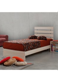 Resim Pasifichome Huga Tek Kişilik Ahşap Karyola Meşe 90Lk /90*200 Başlıklı Karyola 