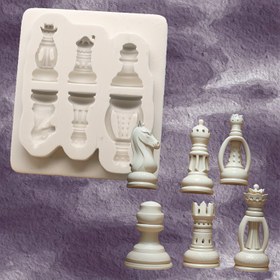 Resim Silikon Satranç Parçası Reçine Kalıbı, Fondan, Gumpast, İçecek, Çikolata Zanaat, Şeker Dekorasyonları için Satranç Takımı Kalıbı - Satranç Kralı, Kraliçe, Kuleler, Atlar, Fil Kalıbı 