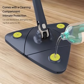 Resim Uzun Saplı Üçgen 360° Dönebilen Temizlik Mopu - Eller Serbest Yıkama, Islak ve Kuru Zeminler, Duvarlar, Tavanlar, Camlar için Çift Kullanımlı - Paslanmaz Çelik / Plastik, Mutfak, Banyo, Oturma Odası için İdeal, Zemin Temizliği için Moplar 