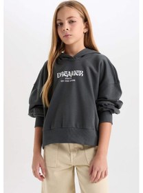 Resim DeFacto Kız Çocuk Oversize Kapüşonlu Baskılı Kalın Sweatshirt D7040A824WNGN1022 Yeşil 