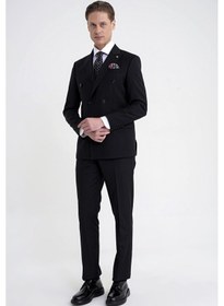 Resim Efor Slim Fit Çift Yırtmaç %95 Pamuk Siyah Çizgili Kruvaze Takım Elbise Tk 945 