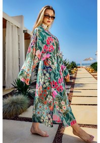 Resim Remsa Mayo Remsa Tesettür Mayo Üzerine Tek Kaftan Kimono Pareo Yeşil Rp026 Patara Yeşil 