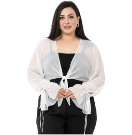 Resim Disentis Büyük Beden Kol Detaylı Önü Bağlamalı Şifon Beyaz Bolero-beyaz Beyaz 