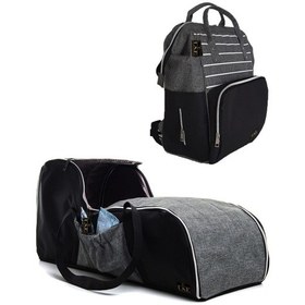 Resim U.S.F Fonksiyonel Bebek Bakım Sırt Çantası + Portbebe Ana Kucağı Puset Çizgi Desenli Gri 