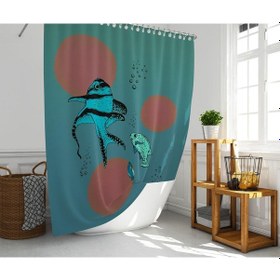 Resim Banyo Perdesi 1x180x200 Tek Kanat Duş Perdesi Halka Hediyeli Duşakabin Perdesi Fish Çok Renkli 
