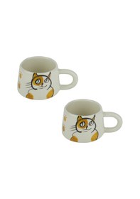 Resim Kupa Bardak Seramik Kedi Desenli 2'li Set 200 Ml 
