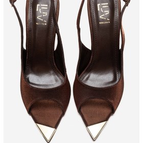 Resim Luvishoes Amore Bronz Saten Metal Detaylı Kadın Topuklu Ayakkabı 