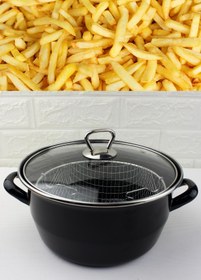 Resim ALBETTO Kalın Emaye Kızartma Tenceresi Fritöz 22cm Cam Kapaklı 