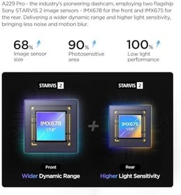 Resim Viofo A229 Pro 3 Kameralı Ön-İç-Arka 4K+2K+1080P HDR Sony Starvis 2 İle Uyumlu WiFi GPS Araç Kamerası 
