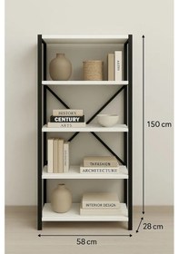 Resim 5 Raflı Çok Amaçlı Metal Ve Ahşap Dolap Kitaplık, Mutfak, Kırtasiye Ve Banyo Rafı 60x30x150 Cm Beyaz 