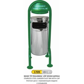Resim Arı Metal Bahçe Çöp Kovası Paslanmaz Kovalı Şapkalı 