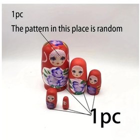 Resim Maxaccess El Yapımı 5'li Ahşap Bebek Seti, Kırmızı Desenli Ofis Dekor Ürünü 