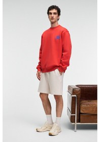 Resim Grimelange IRVING Erkek Yuvarlak Yaka Göğsü Ve Önü Regular Fit Kiremit Rengi Sweatshirt 