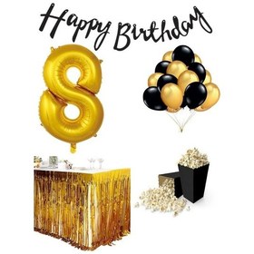 Resim 8 Yaş Gold-siyah Balon Rakam Folyo Banner Mısır Kutusu Masa Eteğ 