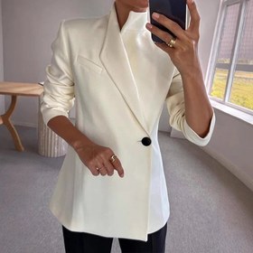 Resim Uzun Kollu Casual Saten Blazer INS Bol Kesim Şık Tek Düğmeli Ceket - Siyah / L 