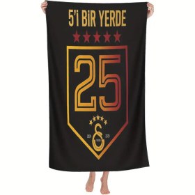Resim Galatasaray 25. Yıldönümü Plaj Havlusu - Siyah Altın ve Kırmızı Tasarım, Yıldızlar ve Kalkan Amblemi, Hafif Mikrofiber Plaj, Havuz, Seyahat için - Modern Bohem Tarzı, Plaj Aksesuarları, Havuz Kenarı Aksesuarı, Cesur Grafik Tasarım, Dayanıklı 