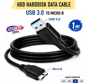 Resim Vwin HDD Harddisk Hard Disk Veri Data Kablosu, 1 Metre Siyah, 5 Gbps, USB 3.0 To Micro Usb-B 