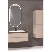 Resim Pier 100 Cm Beyaz Lavabolu Banyo Dolabi - Vizon / Kayin (Boy Dolap Dahil) Çok Renkli 