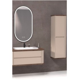 Resim Pier 100 Cm Beyaz Lavabolu Banyo Dolabi - Vizon / Kayin (Boy Dolap Dahil) Çok Renkli 