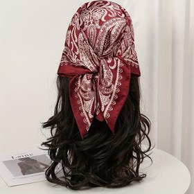 Resim Şık Kırmızı Paisley Desenli Kadınlar İçin Kare Eşarp - Retro Tarz Yumuşak Polyester Çok Amaçlı Baş Bandı, Sıcak ve Nefes Alabilir Güneş & Rüzgar Koruma, El/Yıkama Önerilir, Hediye Fikri, Zarif İşçilik 