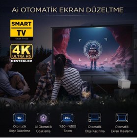 Resim Vankyo Aurzen Boom 3 4k Androidtv Projeksiyon Cihazı Autofocus Autokeystone 6gwifi 5.2 Bt 300 Inç Yansıtma 