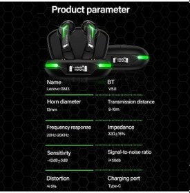 Resim Pazly Lenovo Gm3 Bluetooth 5.0 Kulaklık - Oyun & Müzik İçin Düşük Gecikmeli Kablosuz İç Kulaklık 