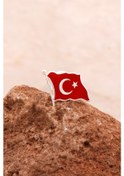Resim Sümer Telkari Türk Bayrağı Mineli Gümüş Rozet 34 Gümüş 