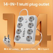 Resim 1 adet 14'ü 1 arada Şarj Koruyucu Güç Şeridi, 8 AC Çıkışı, 4 USB-A ve 2 USB-C Portu, Aşırı Yük Koruması, Açık/Kapalı Anahtarı, Ev, Ofis, Seyahat için Kompakt Masaüstü Şarj İstasyonu - Beyaz ve Siyah, Seyahat Güç Adaptörü, Çok Yönlü Şarj İstasyonu, Modern Tasarım, Dayanıklı Yapı 