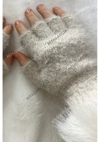 Resim Peluş Kesik Parmak Eldiven Bej 