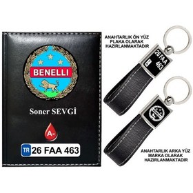 Resim Plakanıza Özel Benelli Logolu Siyah Ruhsat Kabı Ve Anahtarlık 